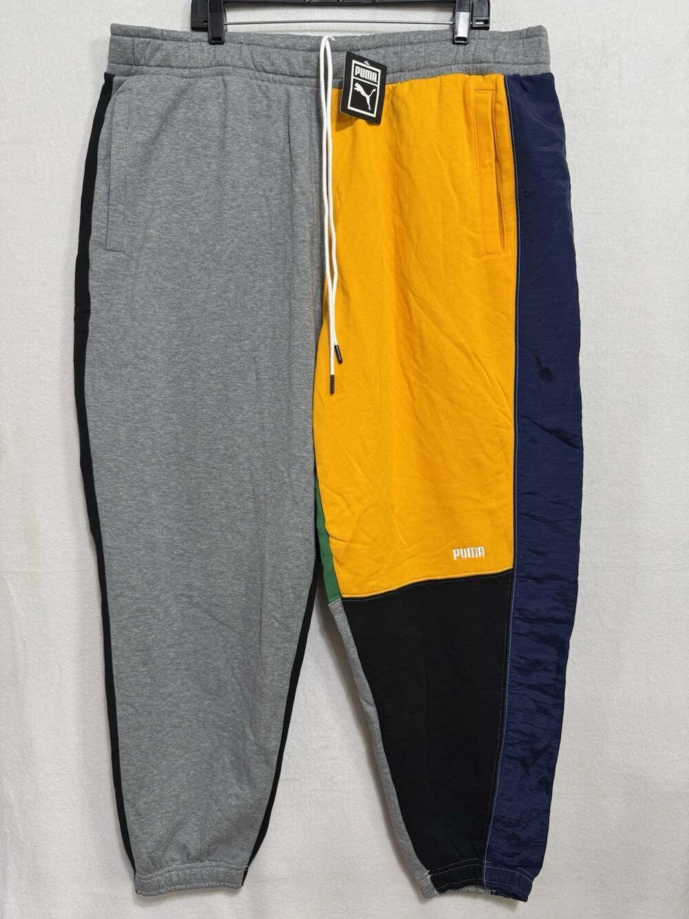 PUMA Signature Basketball Pants Gray Yellow Mens XXL Player Edition NWT